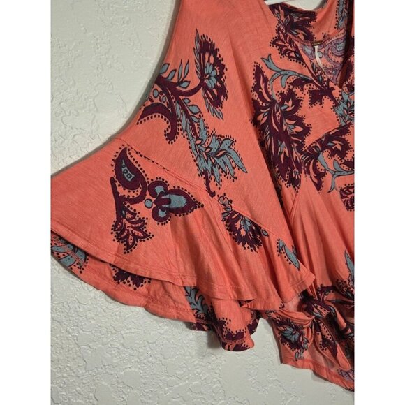 Free People Maui Wowie pink purple paisley Print Side Ties Boho Top Size XS - Picture 3 of 7